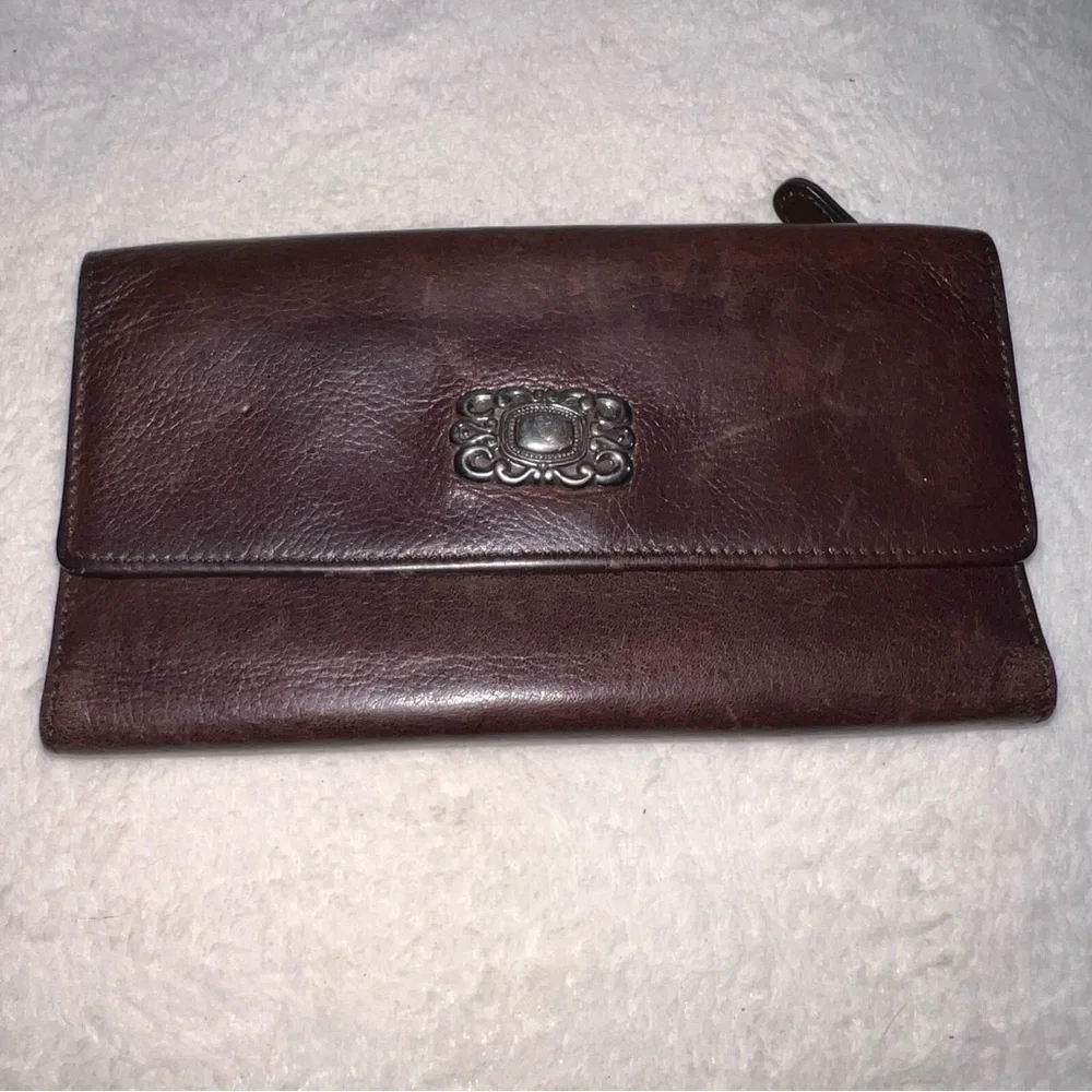 Vintage Fossil Wallet checkbook cover, brown with silver, preowned